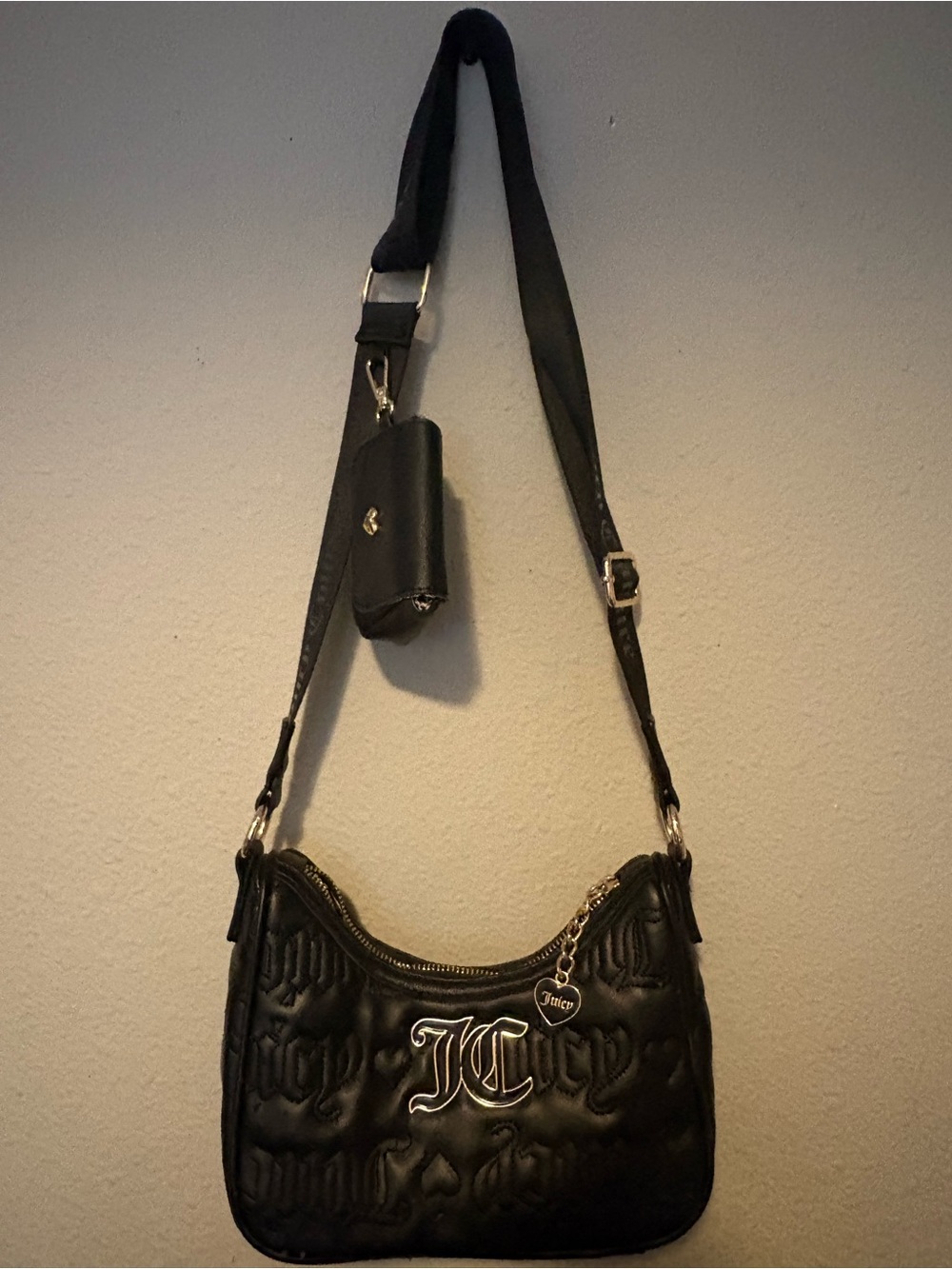 Juicy Couture Black Quilted Shoulder Bag with Chain Logo Charm